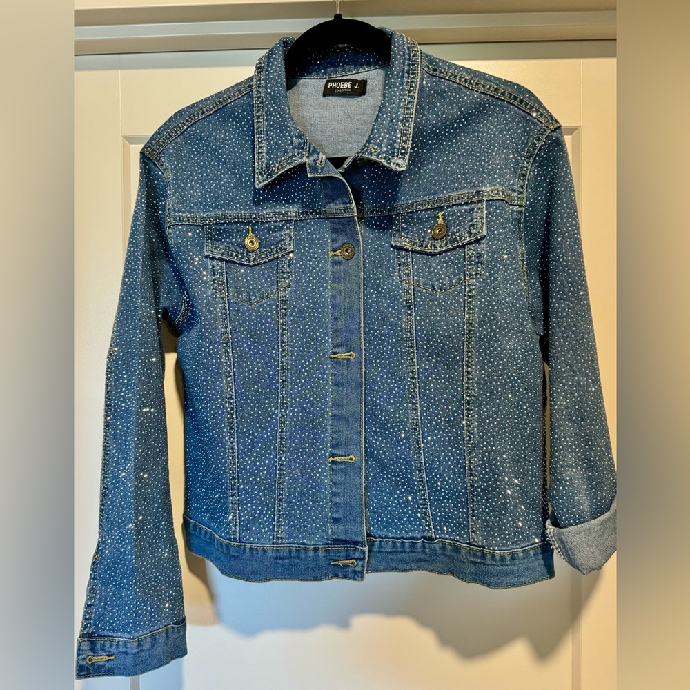 Phoebe J Collection jean jacket with sparkle embellishment. Size medium